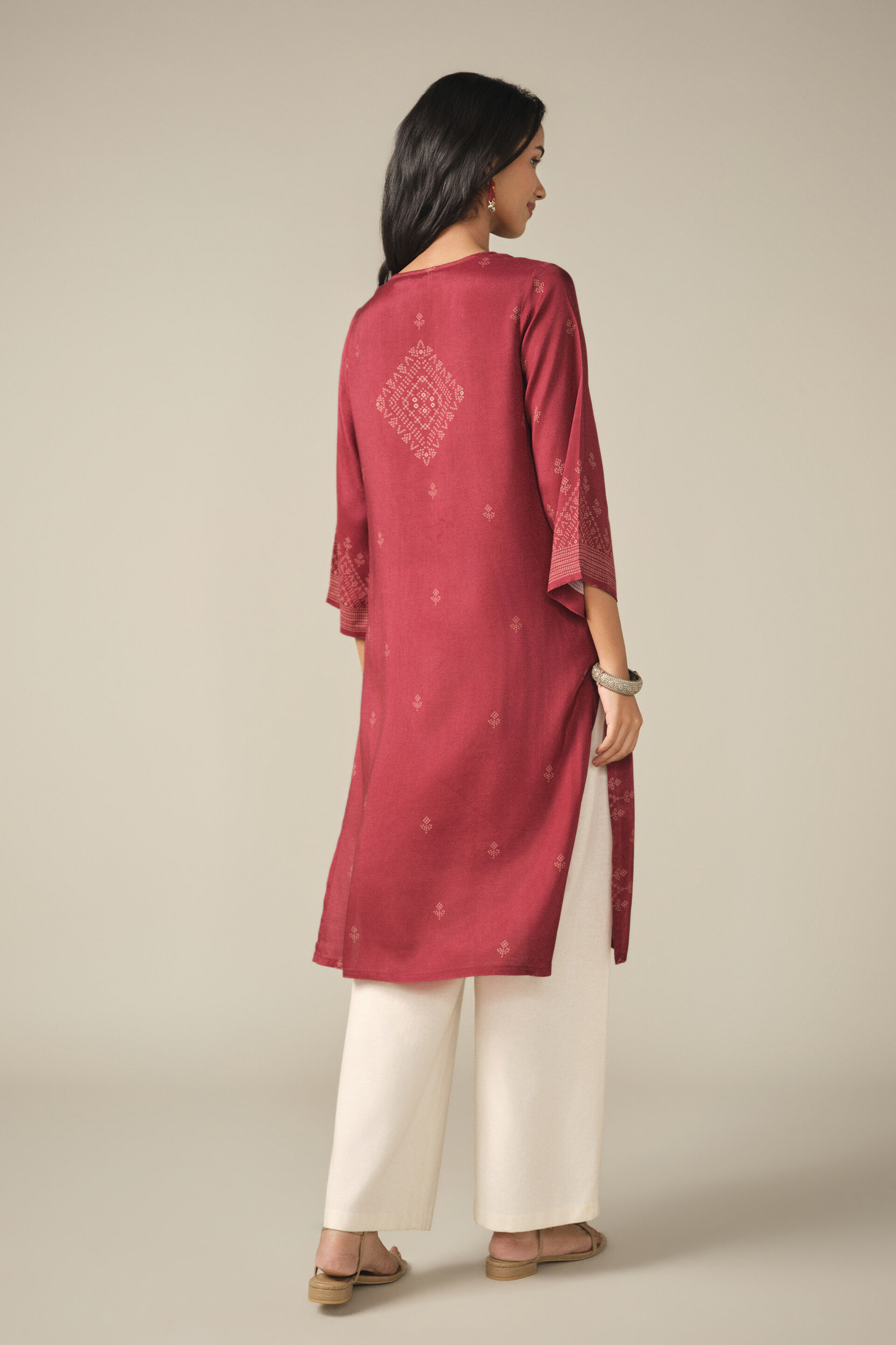 Printed Kurta in Red, Red, image 5
